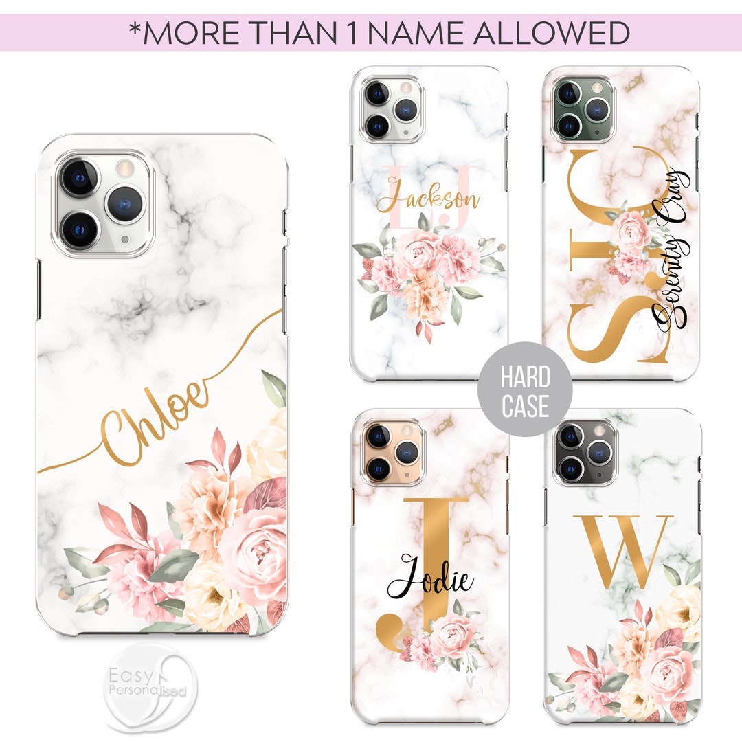 PERSONALISED Phone Case Name Initial Hard Plastic Floral Marble Phone