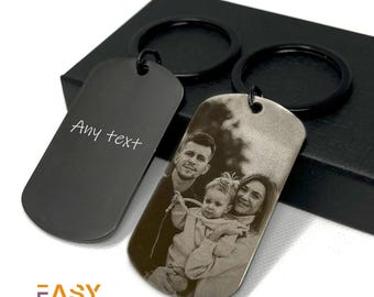 Personalized Photo Engraved Keyring: Custom Text, Durable Metal