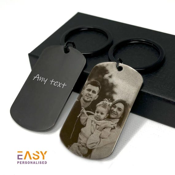 Personalized Photo Engraved Keyring: Custom Text, Durable Metal