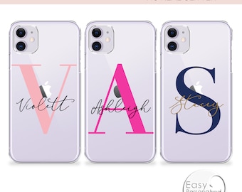 PERSONALISED Clear Phone Case Name Initials hard cover for iPhone 12 Pro Max 13 11 XS XR 7 8 Plus 6sFather's Day