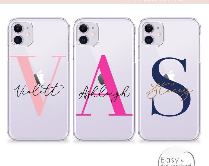 PERSONALISED Clear Phone Case Name Initials hard cover for iPhone 12 Pro Max 13 11 XS XR 7 8 Plus 6sFather's Day
