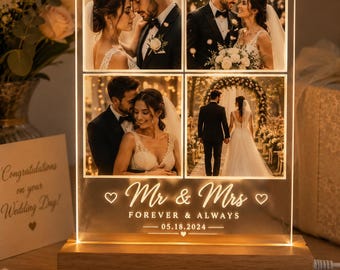 Personalized Wedding Photo Collage Lamp, Custom Acrylic Picture Frame, LED Night Light, Gift for Wife, Girlfriend, Mom
