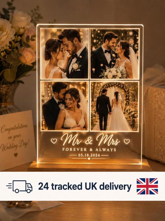 Personalized Wedding Photo Collage Lamp, Custom Acrylic Picture Frame, LED Night Light, Gift for Wife, Girlfriend, Mom
