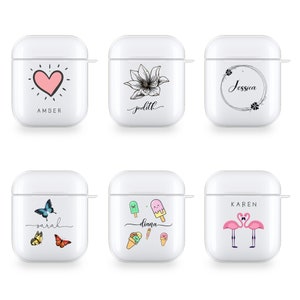 PERSONALISED AirPods 1st 2nd Generation Pro case initials name clear black flowers silicone for Apple headphonesFather&#39;s Day