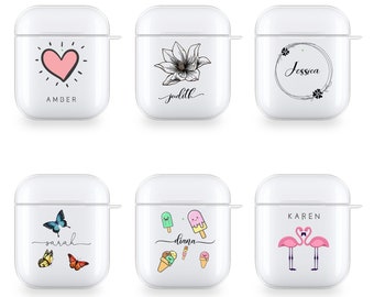 PERSONALISED AirPods 1st 2nd Generation Pro case initials name clear black flowers silicone for Apple headphonesFather's Day