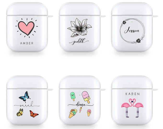 PERSONALISED AirPods 1st 2nd Generation Pro case initials name clear black flowers silicone for Apple headphonesFather's Day