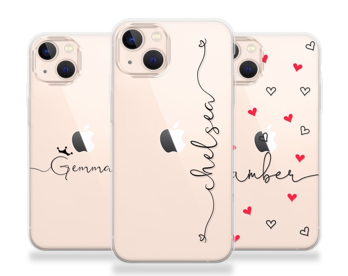 Personalised Phone case iPhone 16 black hearts custom name initials phone silicone cover iPhone X Xs max Xr 11 Pro MAXFather's Day