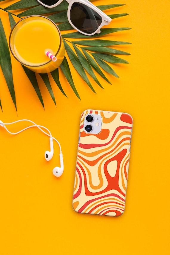 Personalized 60s Swirl iPhone Case Custom Name, Retro Aesthetic Phone Case, Groovy Yellow Case, iPhone 16 15 14 Cover Gift
