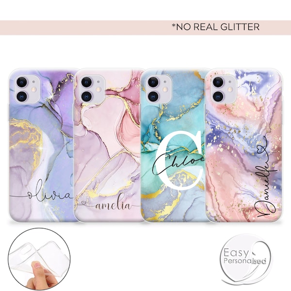 Personalisierte Handyhülle iPhone 11 Aquarell Marmor Name Initialen Telefon Silikonhülle iPhone X Xs max Xr 11 Pro MAX Weihnachtsgeschenk