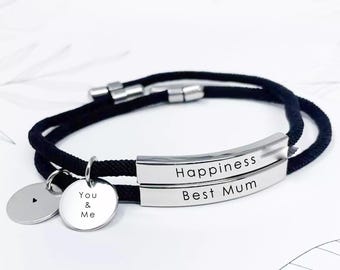 Engravable Leather Bracelet: Personalized Text, Minimalist Jewelry
