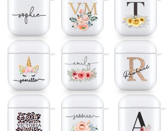 PERSONALISED silicone case for Airpods 1 2 and Airpods Pro clear name initials floral leopard design for Apple earbudsFather's Day
