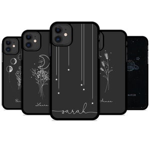 PERSONALISED phone case name initials moon black plastic phone case cover for apple iphone SE 2020 6 7 8 11 Pro Xs XR Xs Max