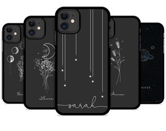 Personalized Moon & Initials Black Phone Case: iPhone SE, 6, 7, 8, 11 Pro