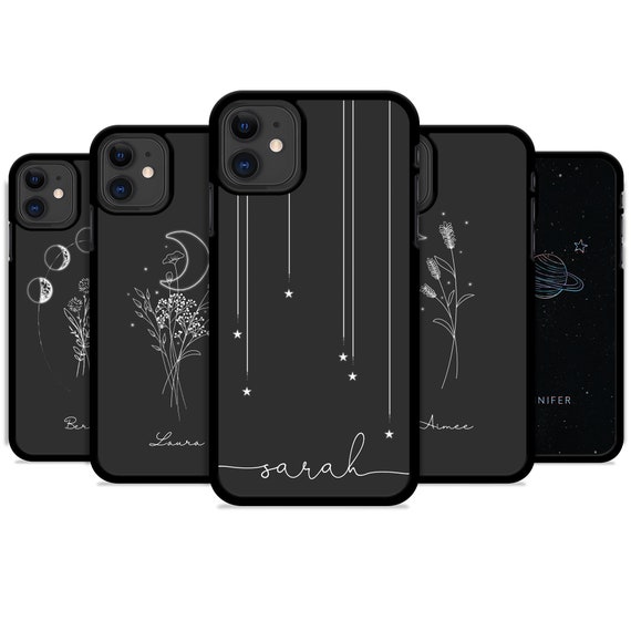 Creative Custom Initial Skin Feel Phone Case For iPhone 11 12 13 14 Pro Max  Mini SE 7 8 Plus Lens Protection Black Phone Cover