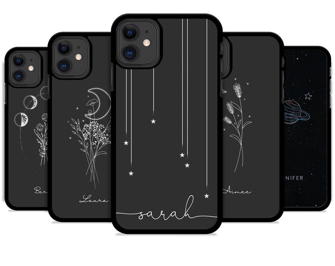 PERSONALISED phone case name initials moon black plastic phone case cover for apple iphone SE 2020 6 7 8 11 Pro Xs XR Xs MaxFather's Day