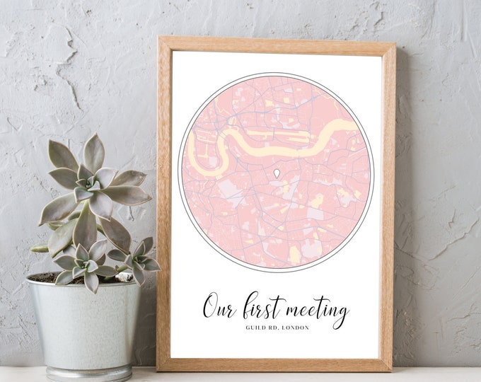 Custom Map Print & Frames | Where We First Met Where It All Began | Personalised Gift Location Home Wedding Anniversary Him 04
