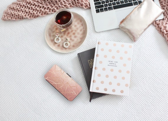 Marble Rose Gold Glitter Flip Wallet Phone Case