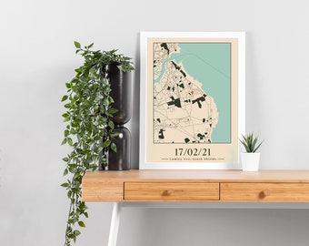 Custom Map Print & Frames | Where We First Met Where It All Began | Personalised Gift Location Home Wedding Anniversary Her