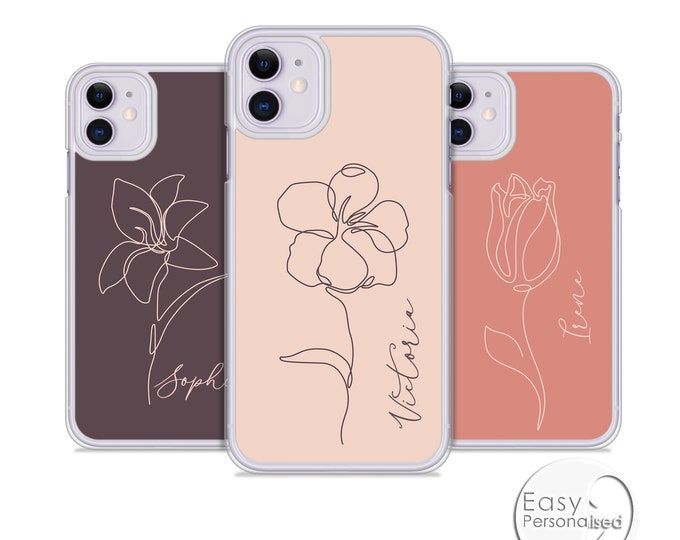 PERSONALISED phone case name initials transparent plastic with one line flower phone cover for apple iphone SE 2020 7 8 11 Pro Xs XR Xs Max