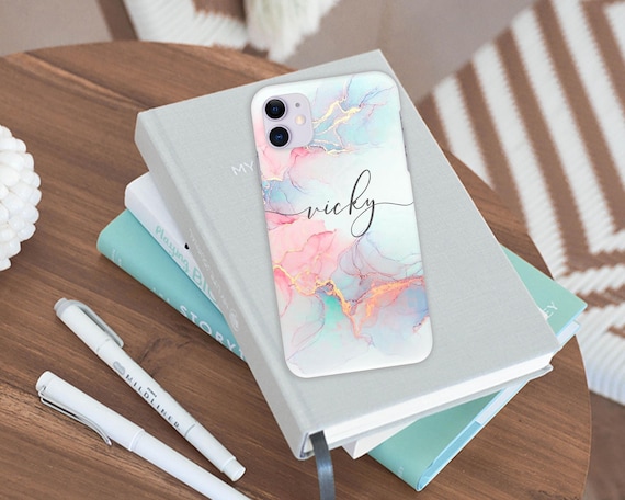 Personalized Marble iPhone Case Custom Name, Watercolor Phone Case, Aesthetic Marble Case, Custom Name Gift for Her, iPhone 16 15 14 13