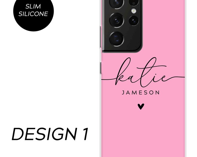 Personalised phone case for Samsung with initials and custom name soft silicone Galaxy S7 S8 S9 Plus S10e S22 23 24 Plus Ultra