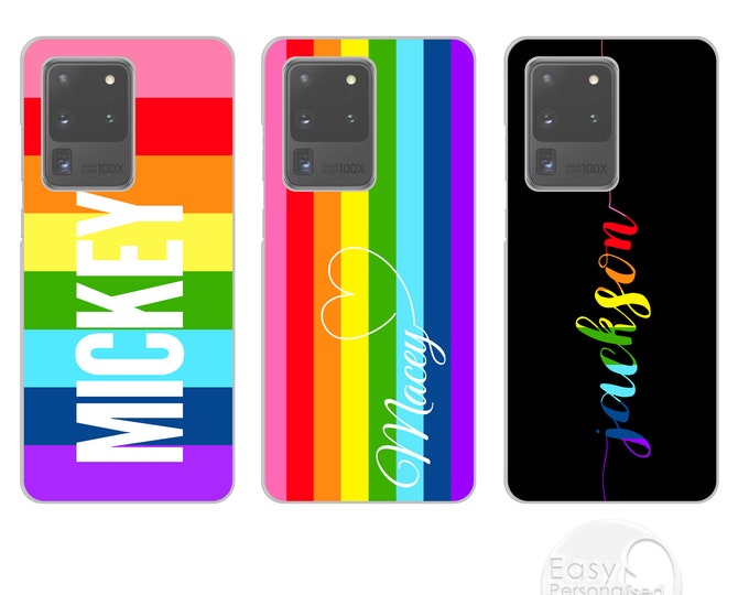 Personalised initial phone case with rainbow name LGBTQ Pride hard cover for Samsung Galaxy S7 EDGE S8 S9 S10 S10+ S20Father's Day