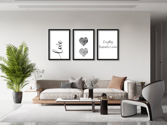 Inspirational Wall Art Prints: Love, Hearts, Everything Happens - Set of 3