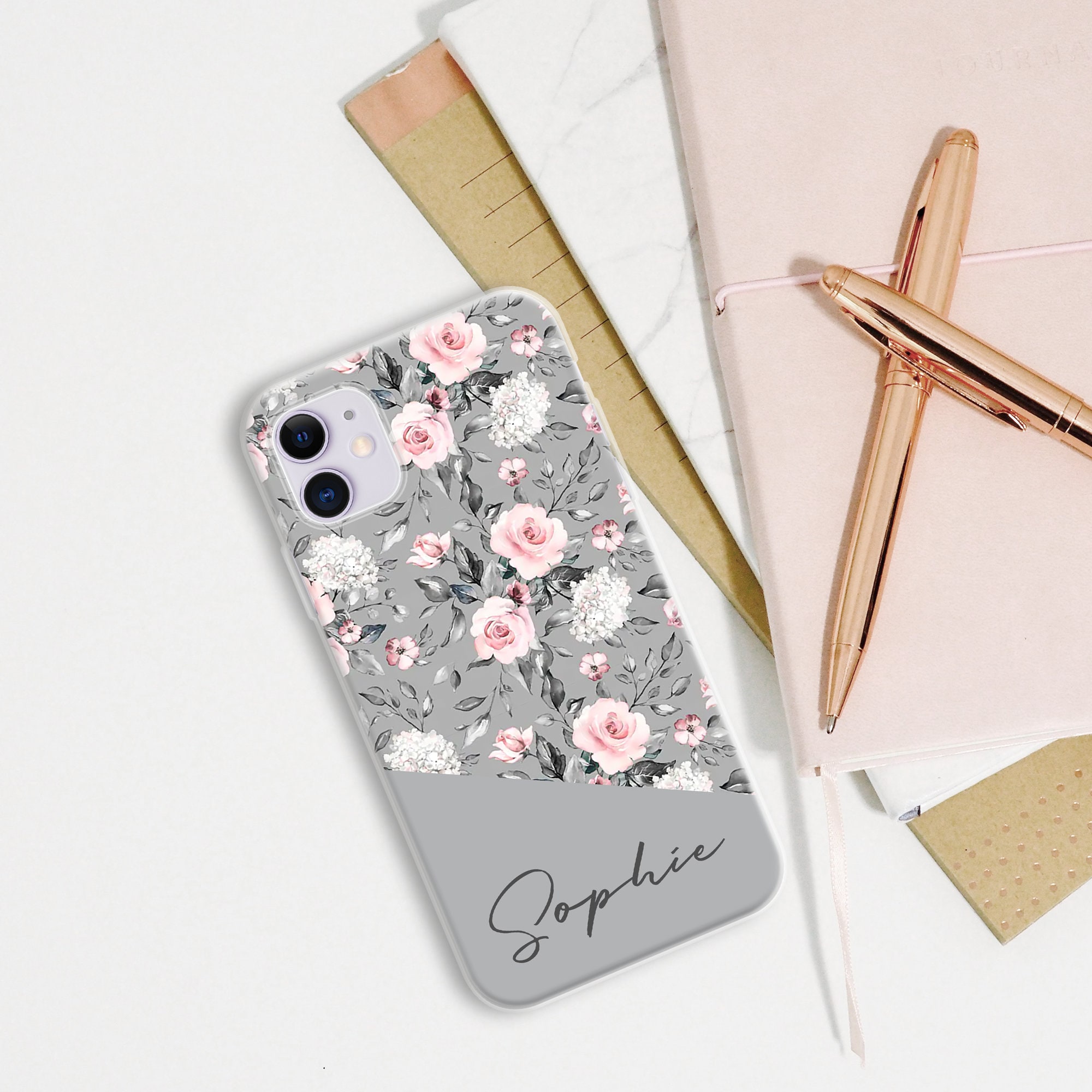 Personalised Phone Case Iphone 12 With Roses Name and Initials - Etsy UK