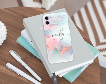 Personalized Watercolor Marbled Phone Case: Initial Name Silicone Cover