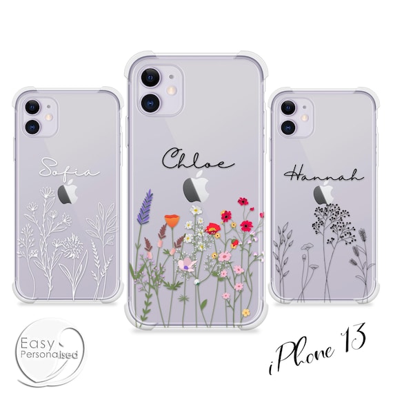 Personalized Floral iPhone Case Custom Name, Wildflower Phone Case, Aesthetic Flower Case, Custom Name Gift for Her, iPhone 16 15 14 13 Case