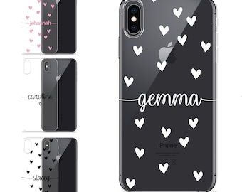 PERSONALIZED initials name with hearts clear soft silicone phone case for for iPhone 5s SE 6s Plus 7 8 X Xs max Xr 11 Pro Max iPhone 12 Pro