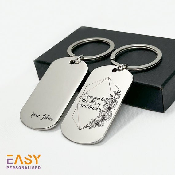 Laser Engraved Personalised Metal Keyring | Anniversary Gift