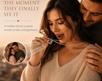 Personalised Heart Photo Projection Necklace, Custom Picture Pendant in Gold, Silver or Rose Gold