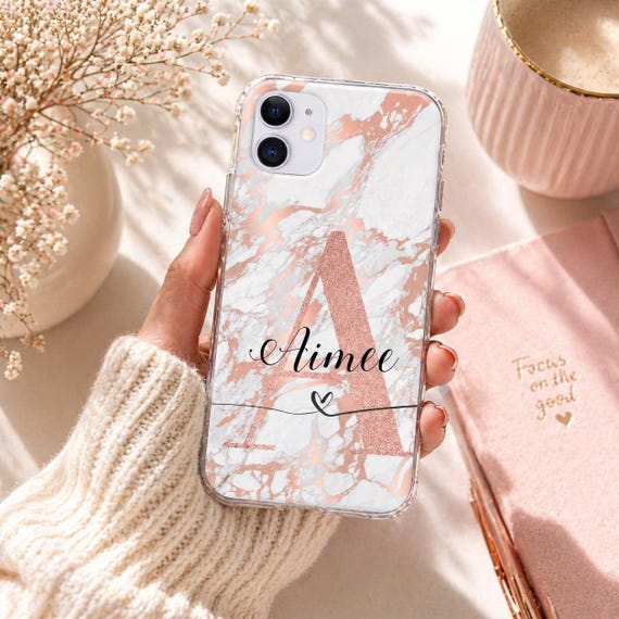 Personalized Marble Phone Case Custom Initials, Monogram iPhone Case, Glitter Effect Case, Custom Name Case, iPhone 16 15 Case