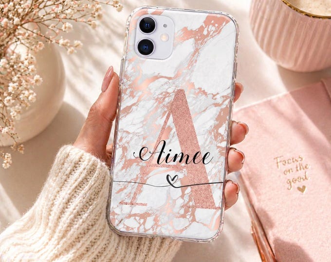 Personalized Marble Phone Case Custom Initials, Monogram iPhone Case, Glitter Effect Case, Custom Name Case, iPhone 16 15 Case