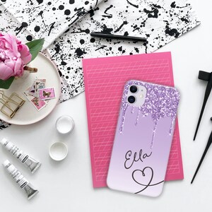 Personalized Glitter Print Phone Case: Custom Name Initial