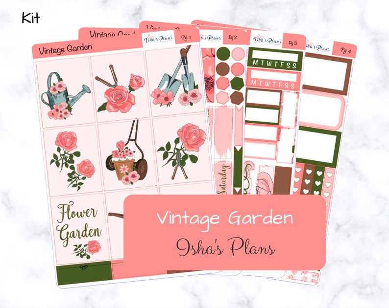 Weekly Planner Sticker Kit Floral Vintage Garden K56 Vertical Erin Condren Life Planner