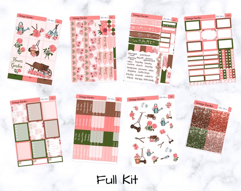 Weekly Planner Sticker Kit Floral Vintage Garden K56 Vertical Erin Condren Life Planner