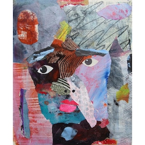 Abstract Portrait Painting Acrylic & Collage Raw Outsider Expressionist Art