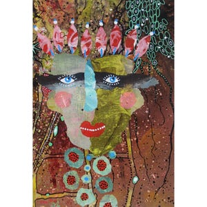 Outsider Art Portrait Painting Expressionist Figure Artwork Ready Mounted Original OOAK