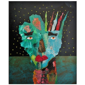 Outsider Folk Art Portrait Painting Raw Vision Primitive Figurative Artwork
