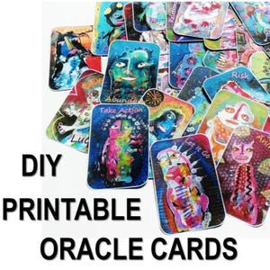 Cartes Oracle imprimables DIY Outsider Art folklorique Tarot révélateur de bonne aventure en format PDF à télécharger