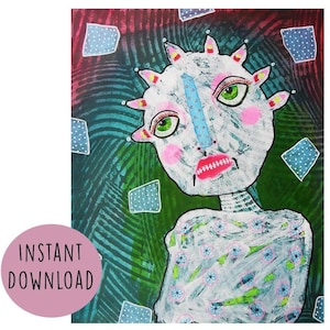 Printable Outsider Art Brut Print Brutal Raw Surreal Portrait Downloadable Eclectic Artwork