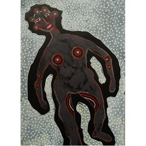 Abstract figuratief schilderij Zwartgrijs Outsider Art Brut-illustratie dansend figuur