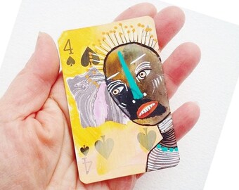 Painted Playing Card Illustrated Jack Of Hearts Altered Miniature Artwork Original Paintings Odd Strange Primitive Art Painted Playing Card Illustrated Jack Of Hearts Altered Miniature Artwork Original Paintings Odd Strange Primitive Art