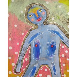 Outsider Art Figure Painting Drawing Mixed Media Figurative Lowbrow Folk Artwork
