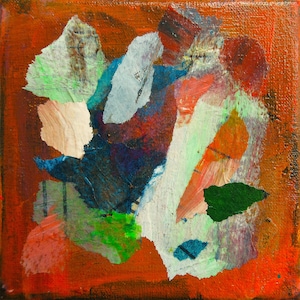 Mini Abstract Painting Acrylic & Collage 4 x 4&quot; Expressionist Small Canvas Art Gift Idea