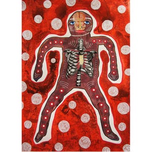 Unique Tribal Figurative Art Brut Painting Original Primitive Colourful Outsider Artwork