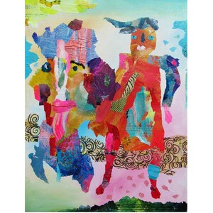 Abstract Figure Painting Colourful Mixed Media Original Art Brut Outsider Artwork