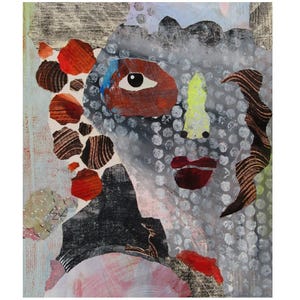 Abstract Portrait Painting Grey Brown Mixed Media Outsider Art Brut Original Artwork